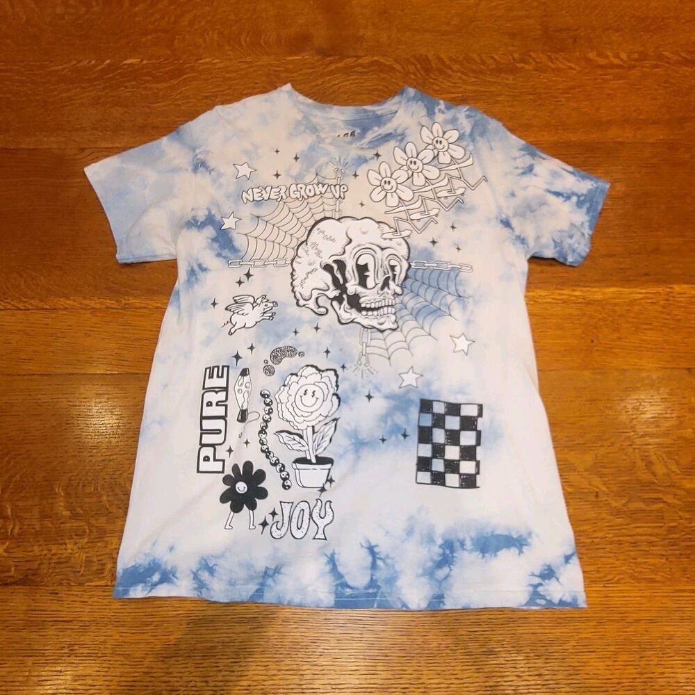 ALAB Blue Tie-Dye Skull Joy Graphic Print Men's T-Shirt Size M